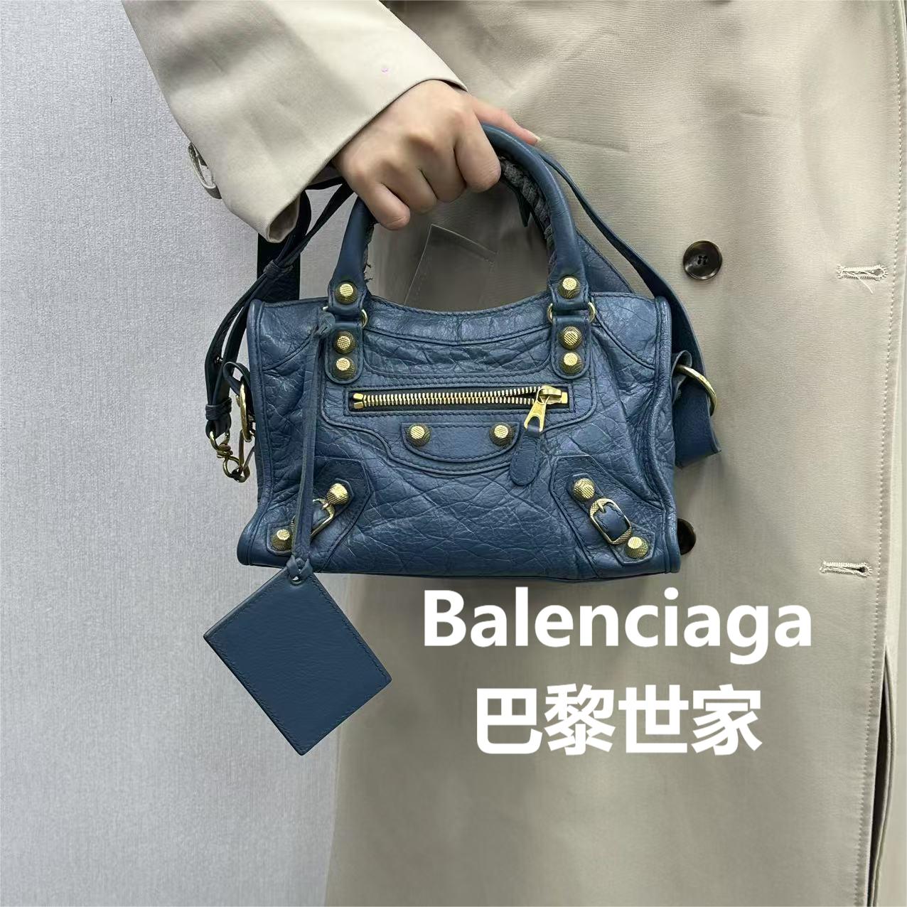 95新 Balenciaga/巴黎世家 浅蓝色机车手提包/云海优选/H07510