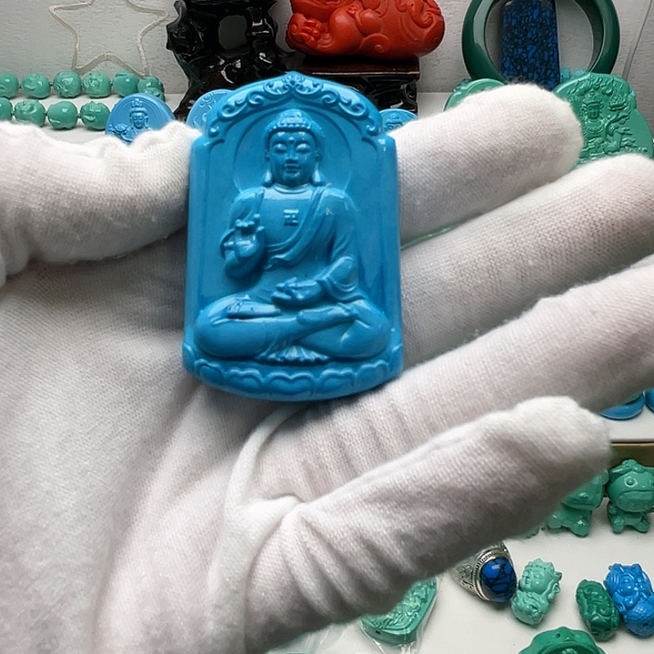 石材底座瑕疵大日如来一水蓝36克