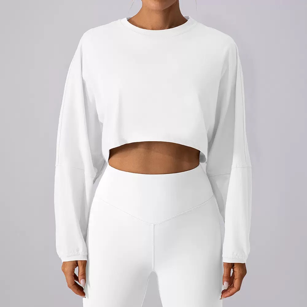 圆领长袖短款卫衣女运动休闲打底衫瑜伽健身上衣