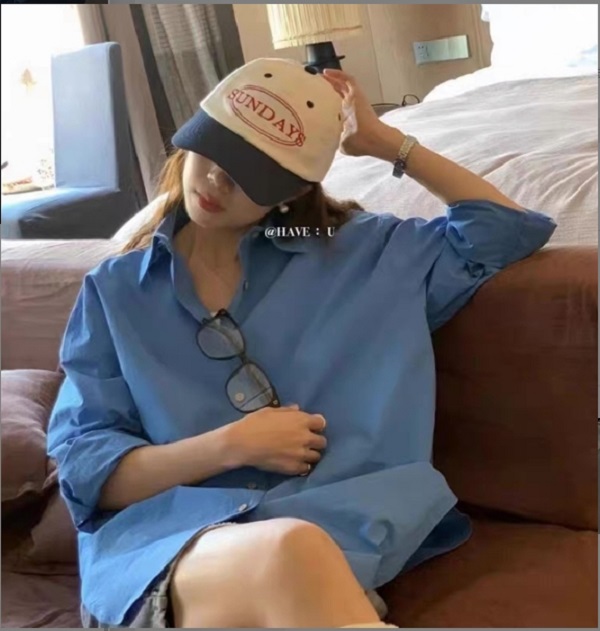 「半岛铁盒」陈思思2025新款韩版蓝色简约百搭衬衫ins白色衬衣小众