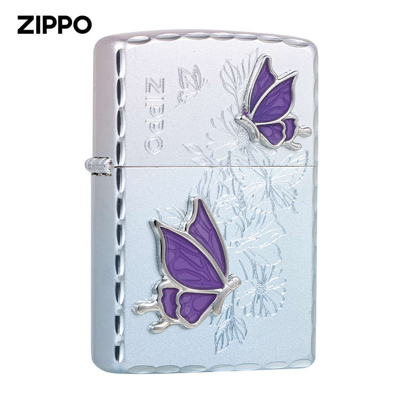 ZIPPO/之宝停留蝴蝶咬边贴章银色经典个性防风七夕礼物DY9902TZ