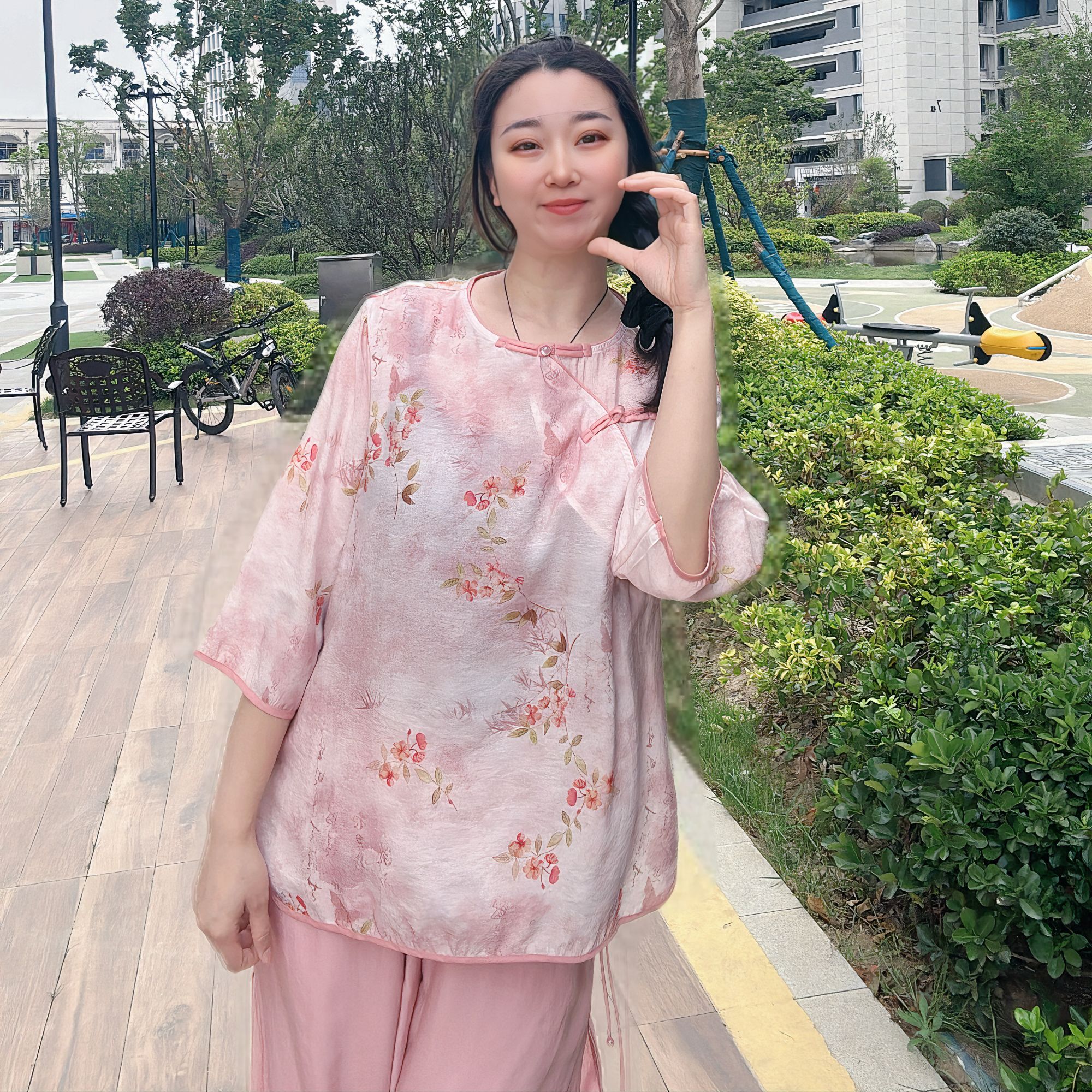 麻风小筑【粉清欢】春夏款百搭宽松开衫盘扣防晒通勤外套上衣