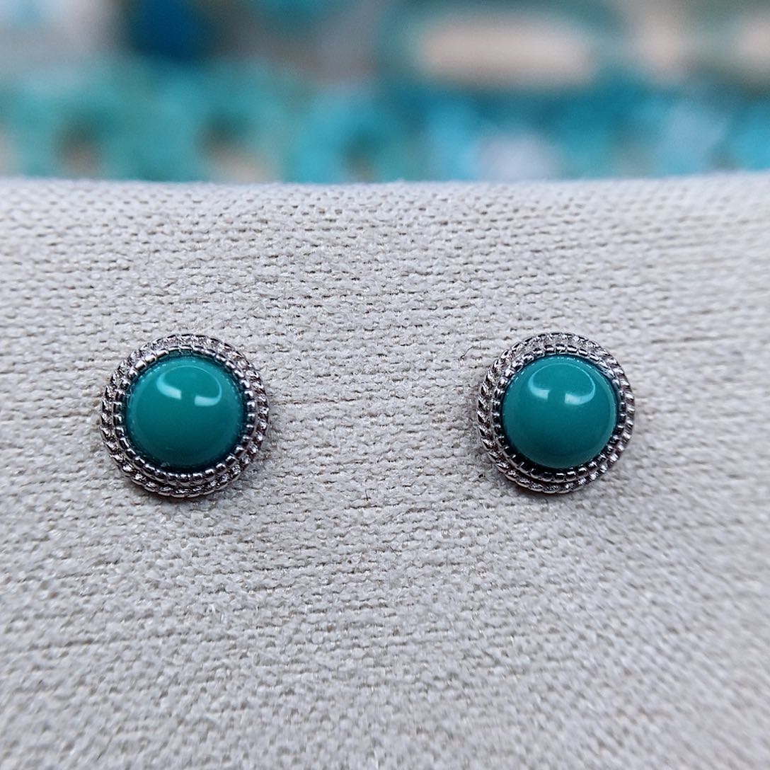 绿松石耳钉银S925镶嵌