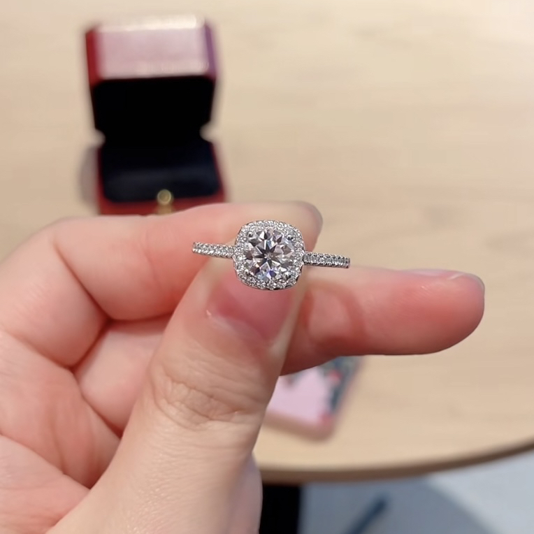 925银莫桑石戒指 【公主方苞】0.5-3.0ct高品质经典时尚轻奢女戒 