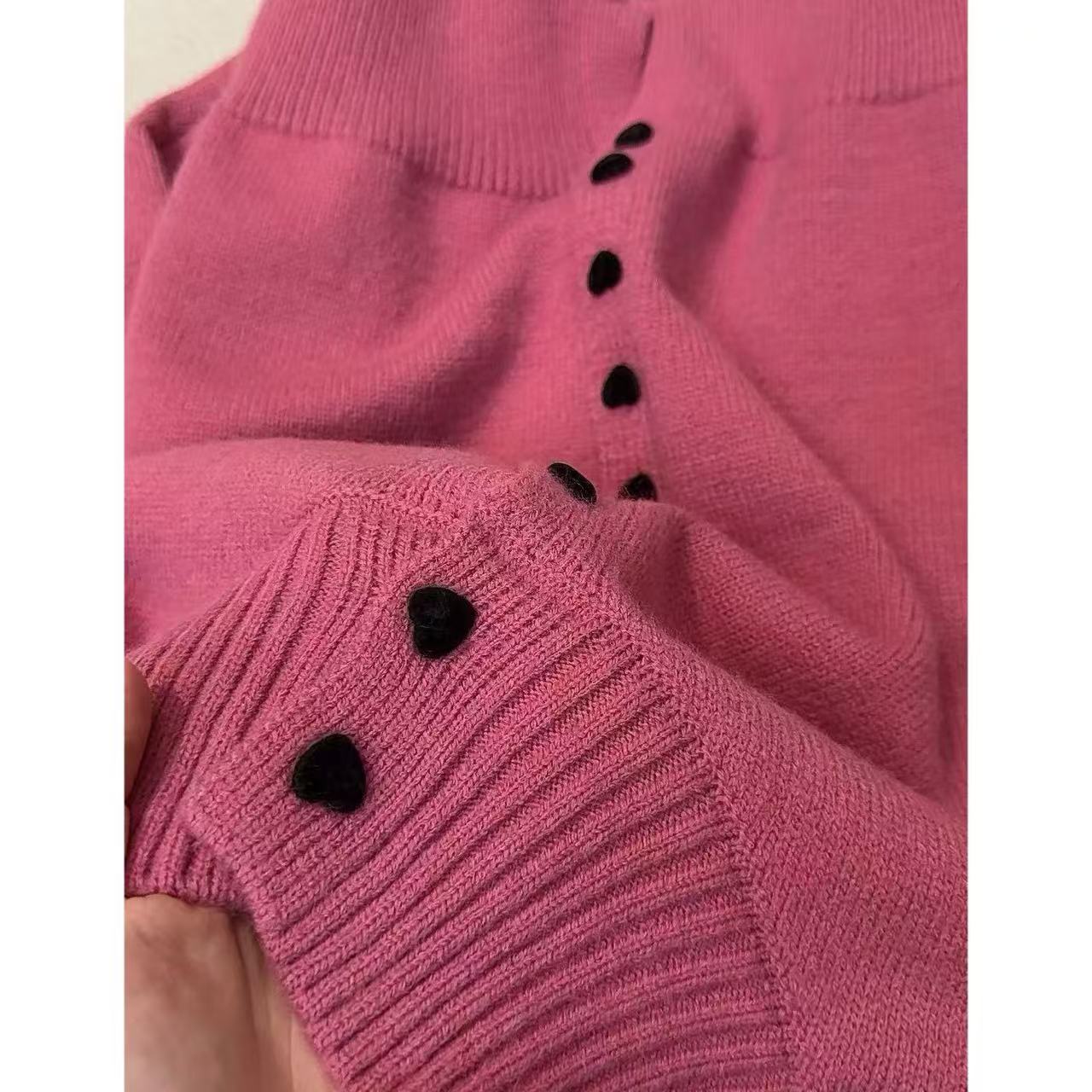 【植绒爱心玫粉】气质长袖时尚百搭女士半高领秋冬开衫