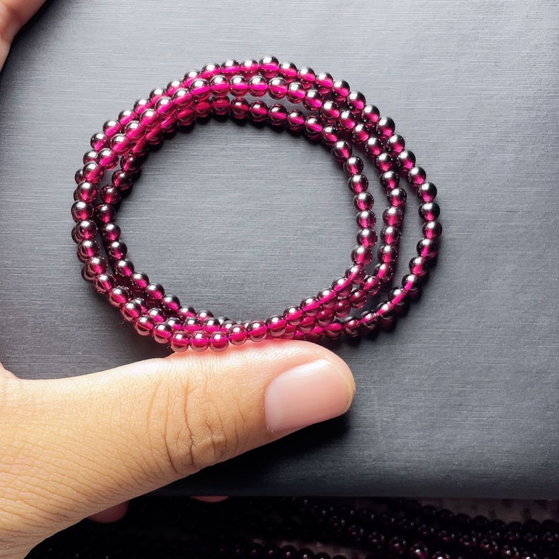 石榴石手链未镶嵌4.0MM毕业级酒红三圈天花板