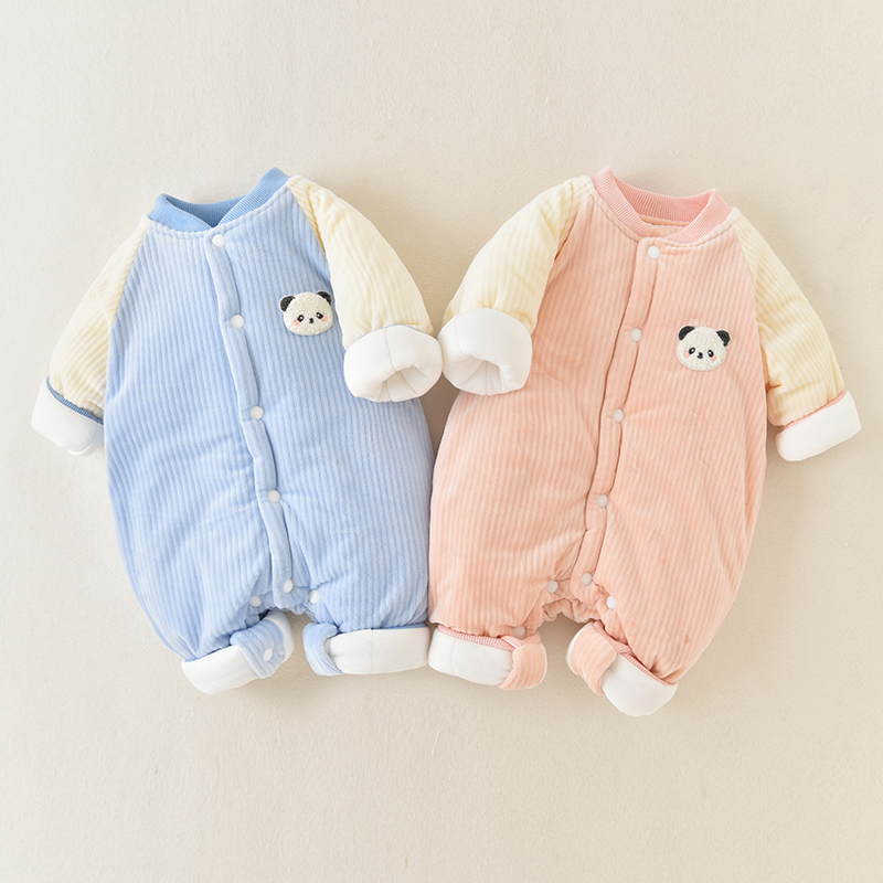 婴儿连体衣秋冬夹棉加厚保暖棉服哈衣新生儿衣服宝宝外出服冬装