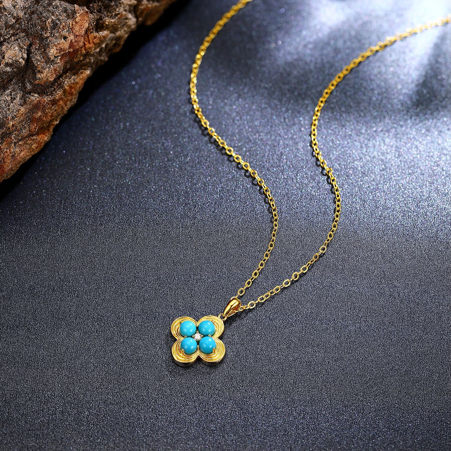 【四叶草系列】S925绿松美松吊坠 XZ0093BZ