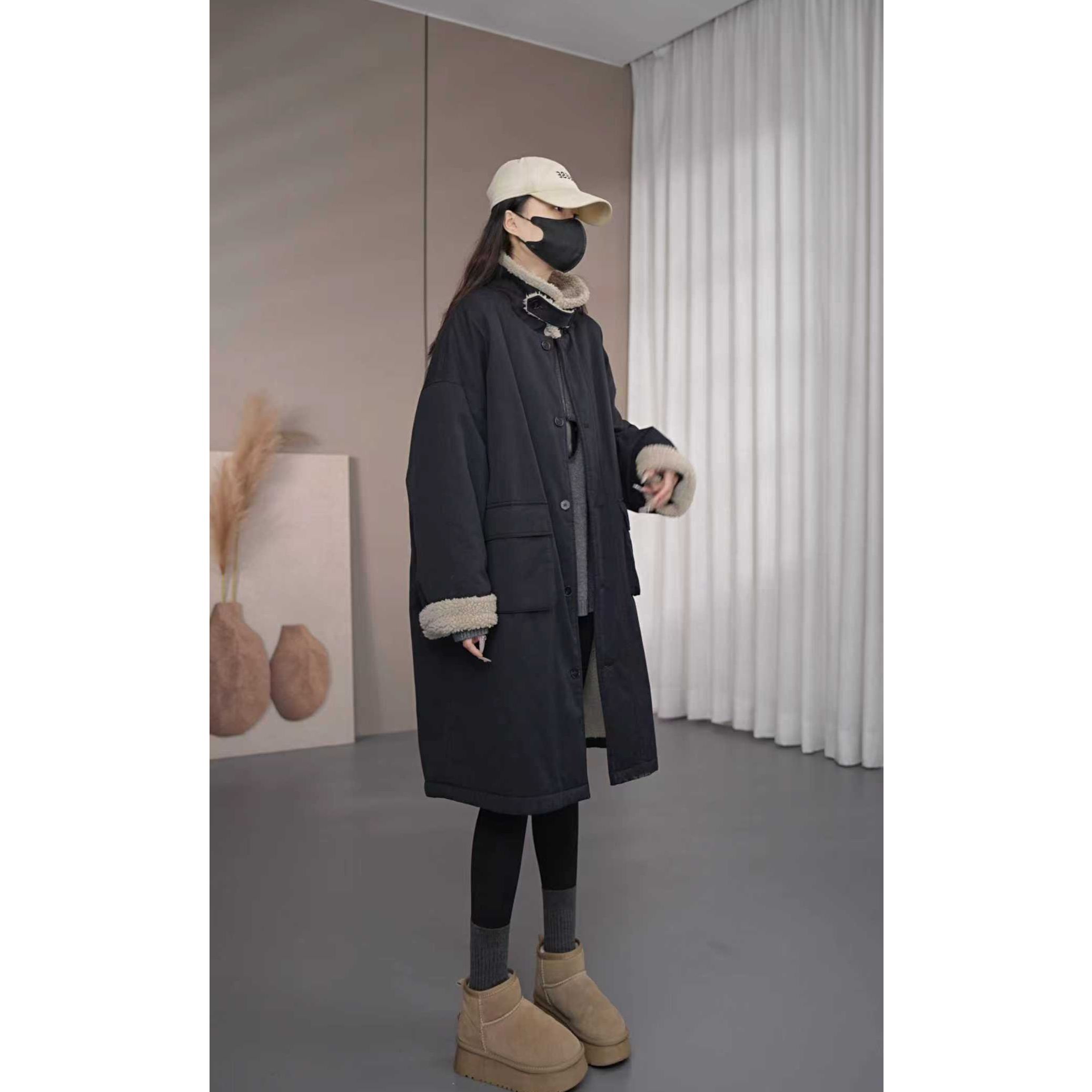 硕哥气质休闲感毛毛立领加厚糕糕毛毛长款风衣外套 26347