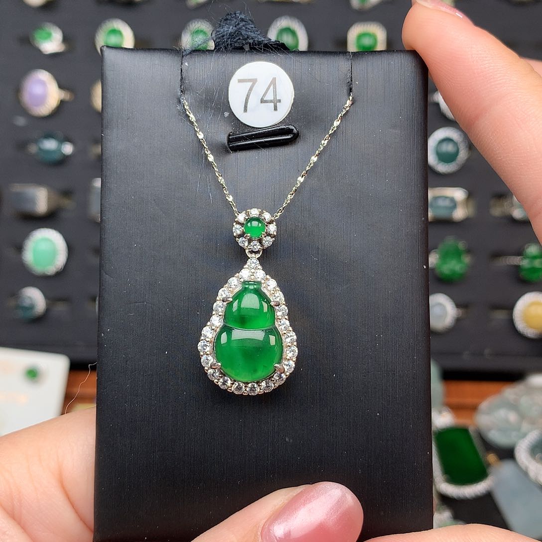 翡翠颈饰银S925镶嵌小*滴项链925