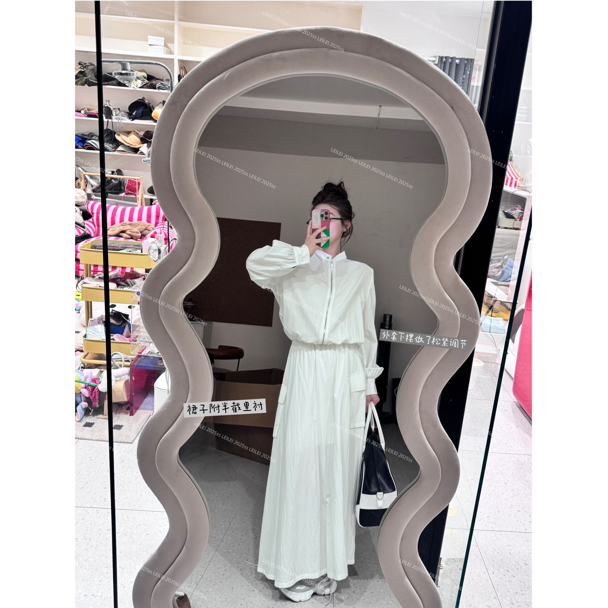 晶咕蕾蕾【轻松出街】立领纯色下摆猪鼻扣抽绳外套+口袋松紧腰半裙