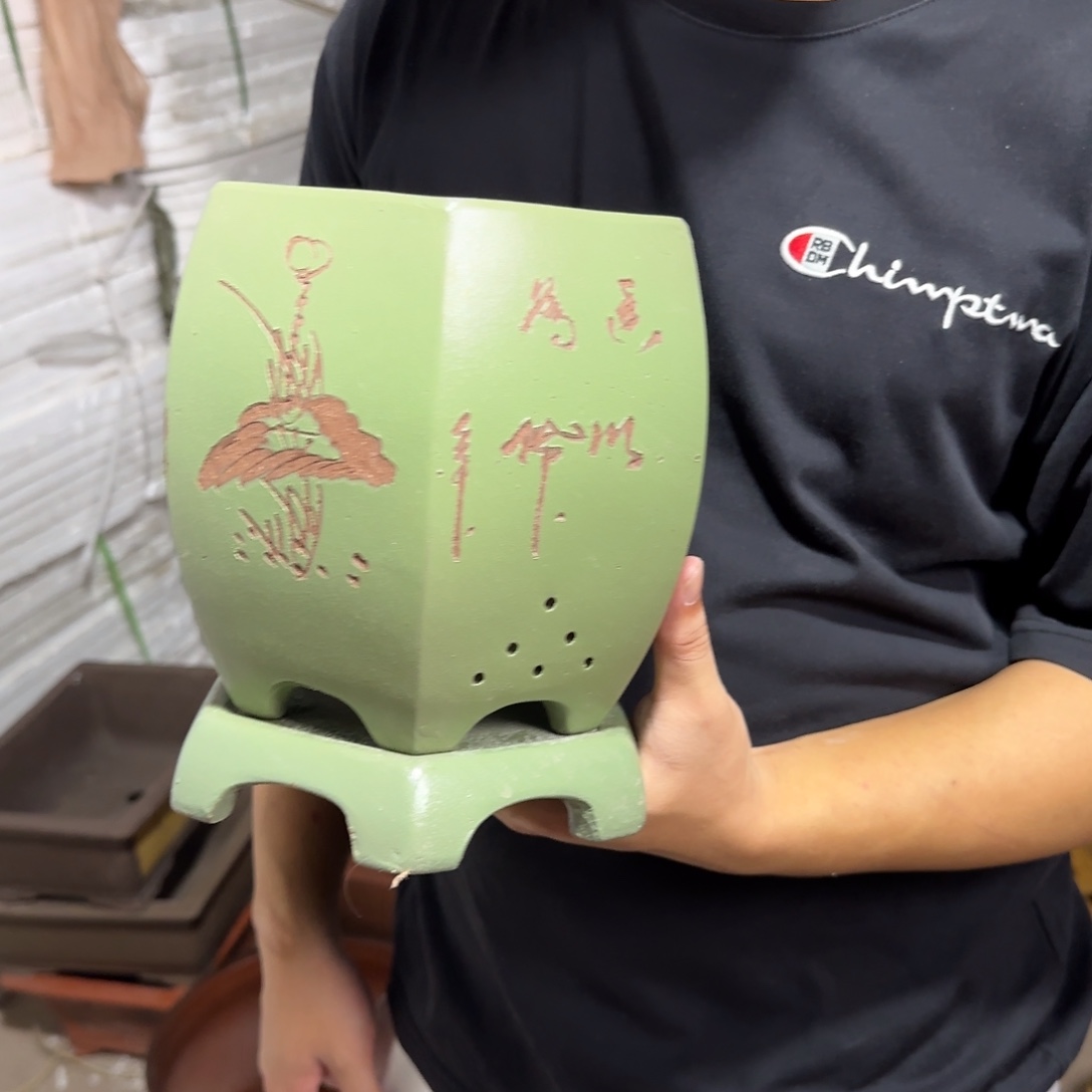 紫砂花盆紫砂口径刻绘随机16