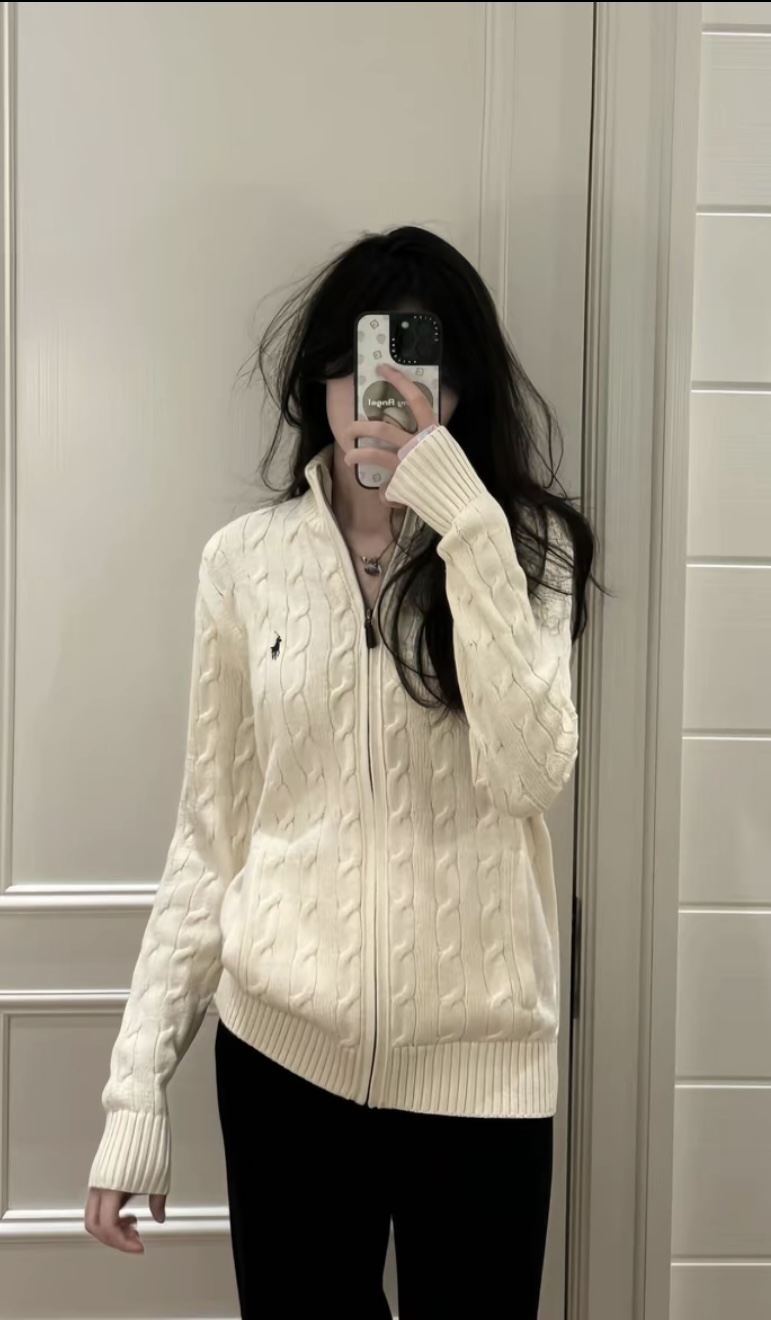 小马刺绣全拉链长袖毛衣开衫男女同款