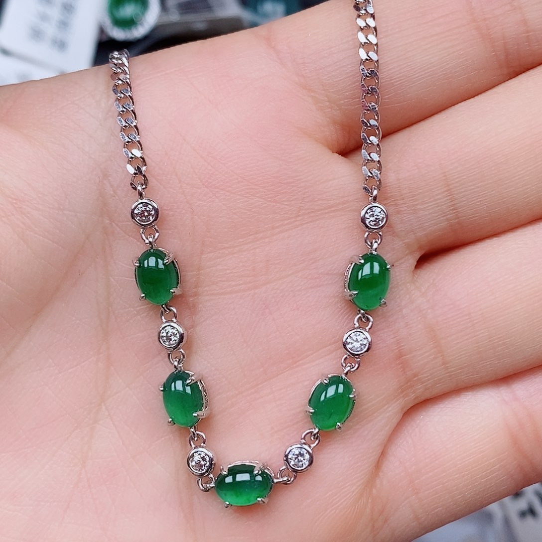 翡翠戒指银S925镶嵌手链