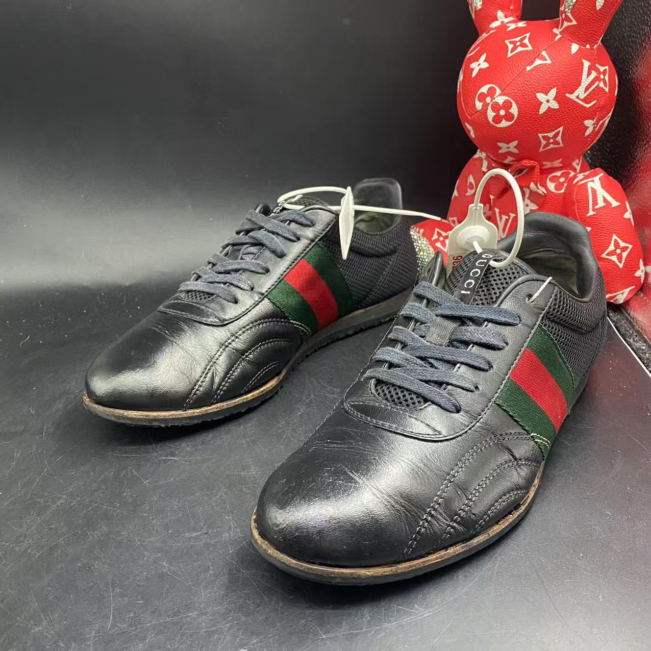 95新 GUCCI/古驰 【聚星福利】黑色织带高尔夫板鞋40欧码ddm055