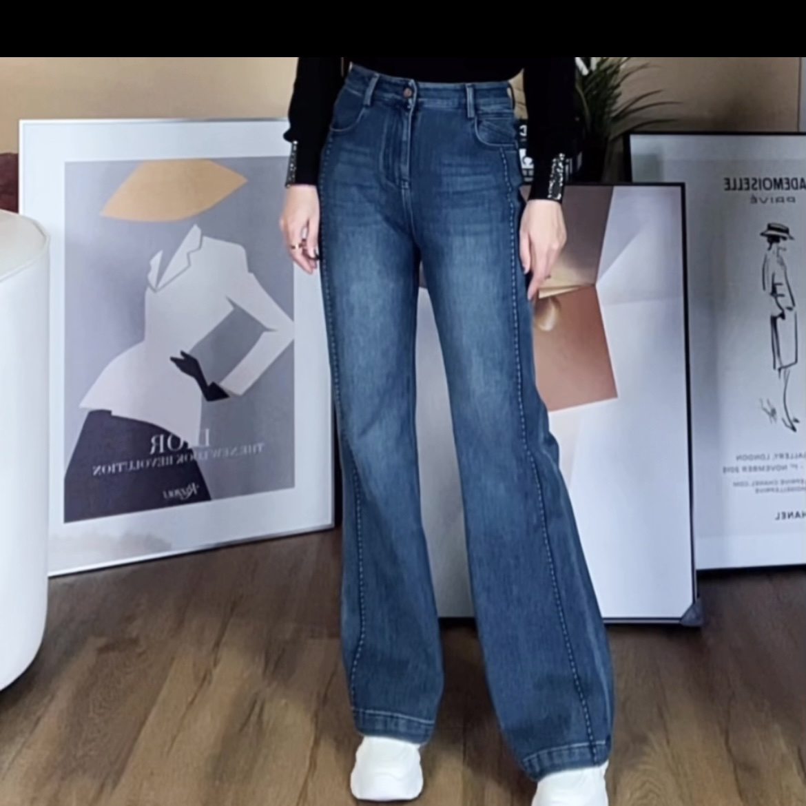 秋冬加厚款微喇牛仔裤长裤女士裤子