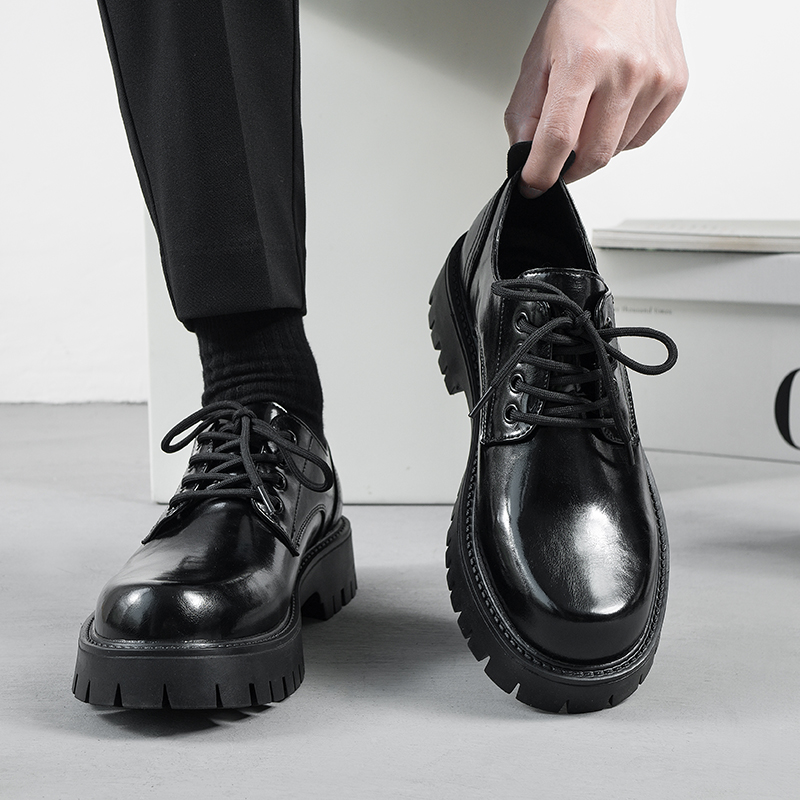 Cleanfit德比鞋百搭厚底增高黑色通勤男士英伦风正装商务休闲皮鞋