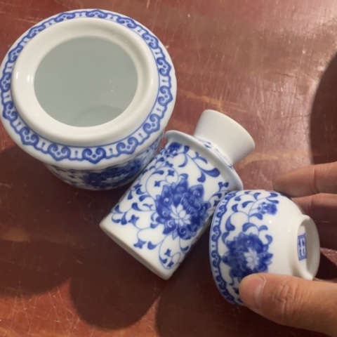 景德镇陶瓷青花温酒器三件套