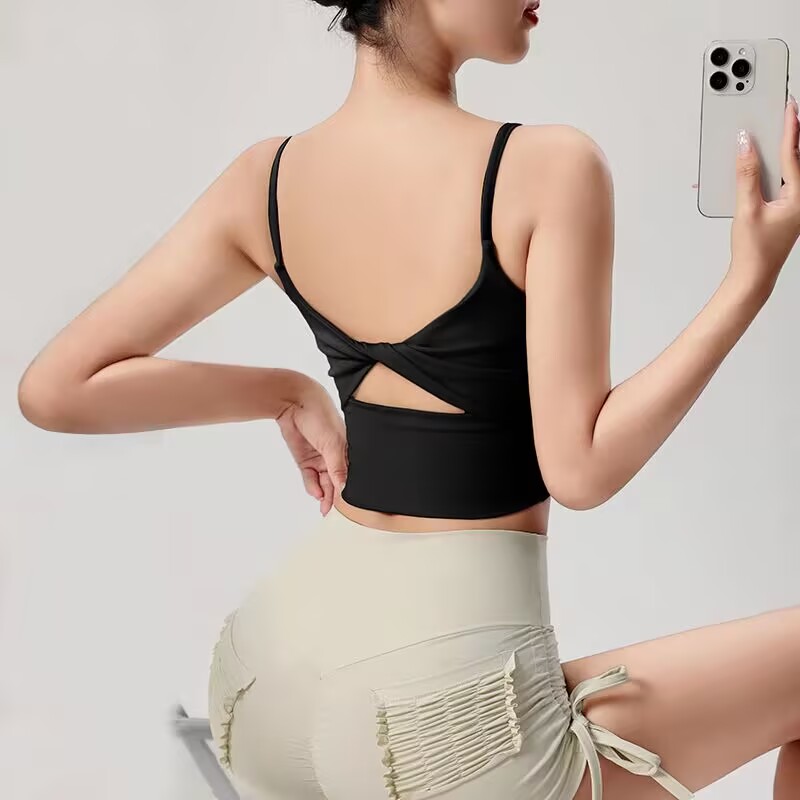 单肩带蝴蝶交叉背运动瑜伽时尚美背性感夏季紧身裸感