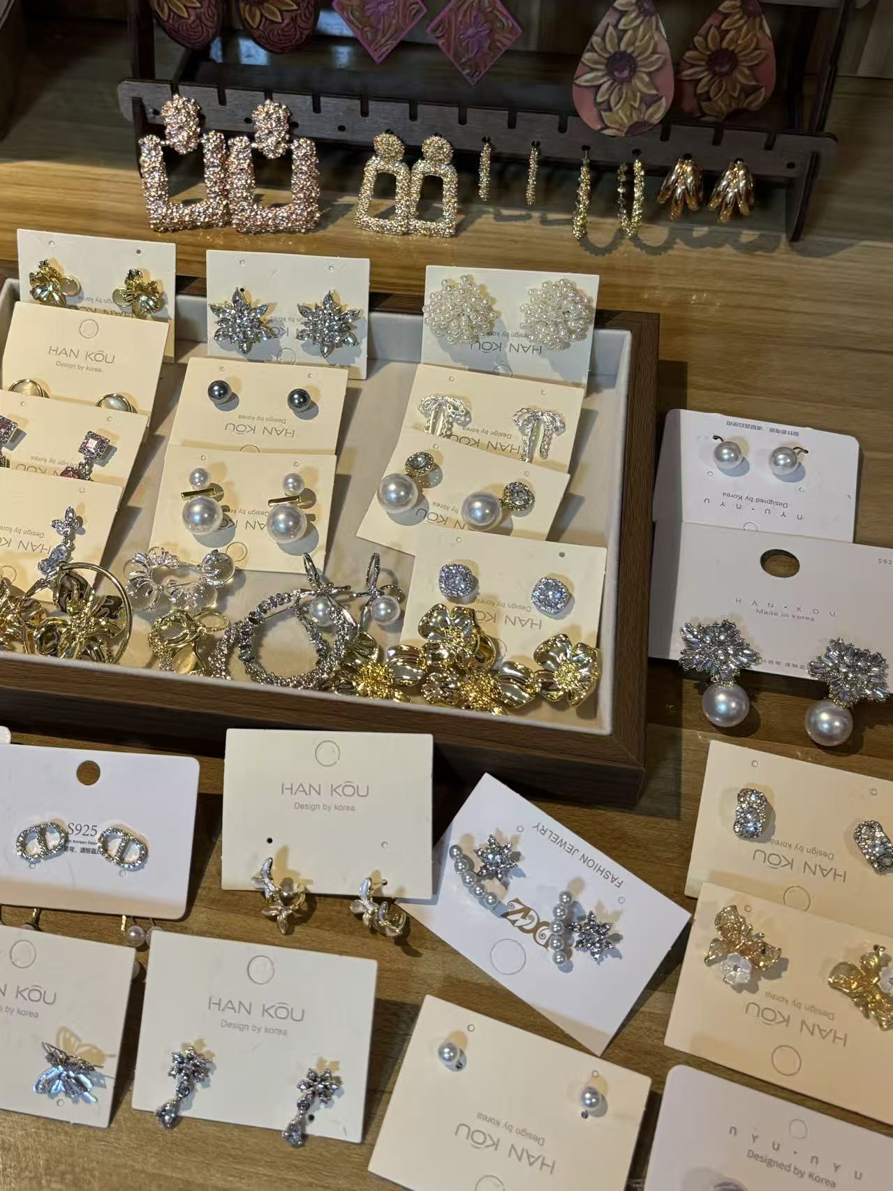 合金耳饰 日韩金色甜美风耳环镶钻素款精致首饰