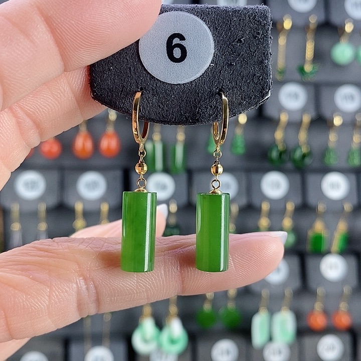 和田玉耳饰18K金镶嵌