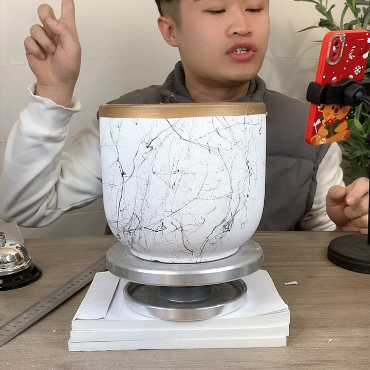 陶瓷香槟金飞丝大理石14x13一个花盆