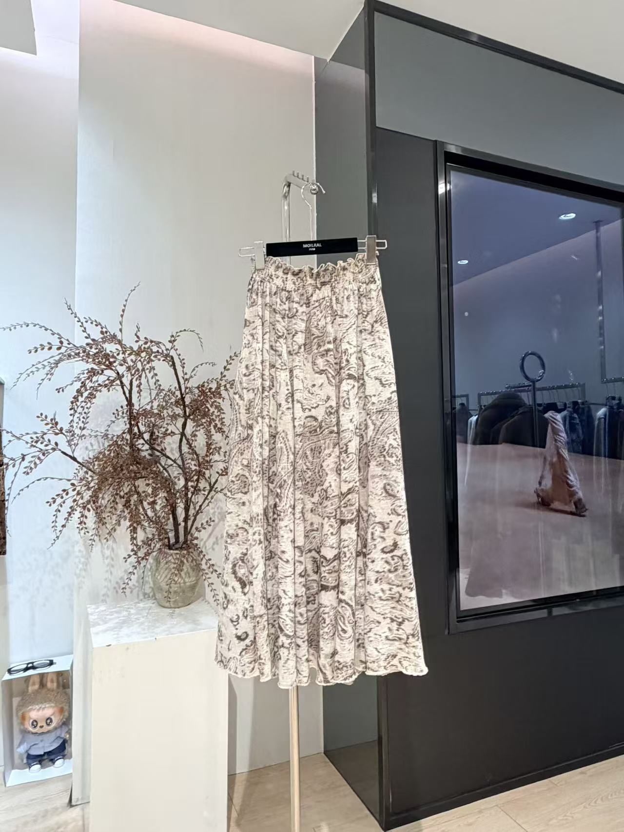 ZZ时尚百搭女款A型中腰提花植物花卉百褶裙X1089