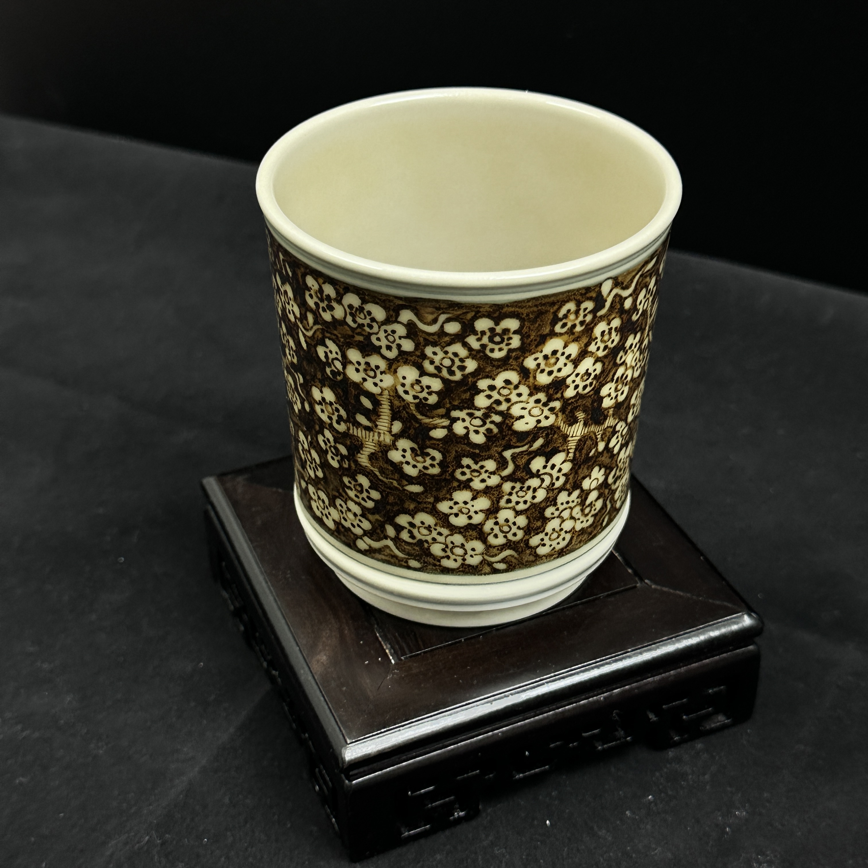 景德镇手工手绘釉里金全金冰梅可乐杯
