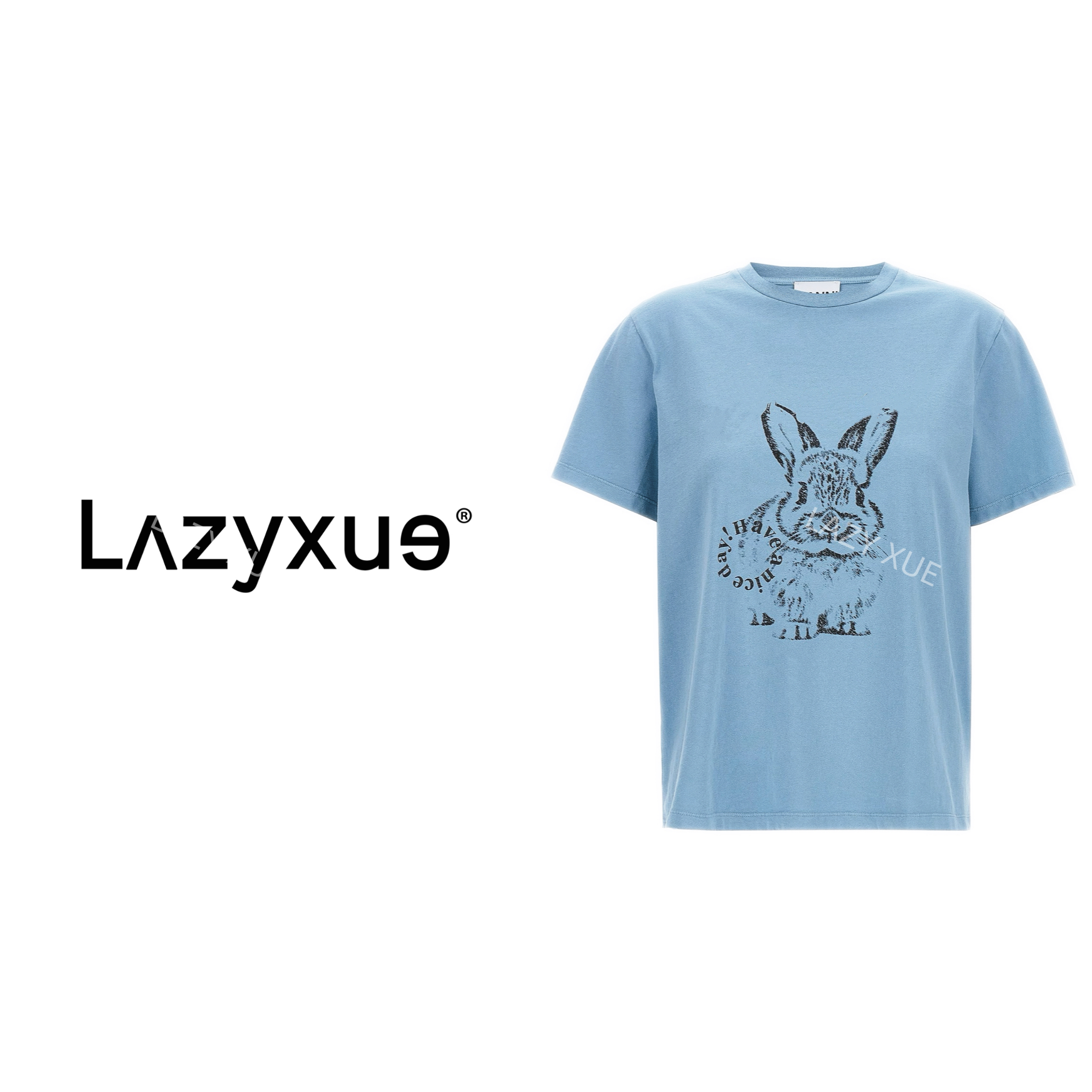 LAZYXUE薛懒懒/“鲸落幽蓝”夏季百搭时尚字母印花圆领短袖T恤 4178