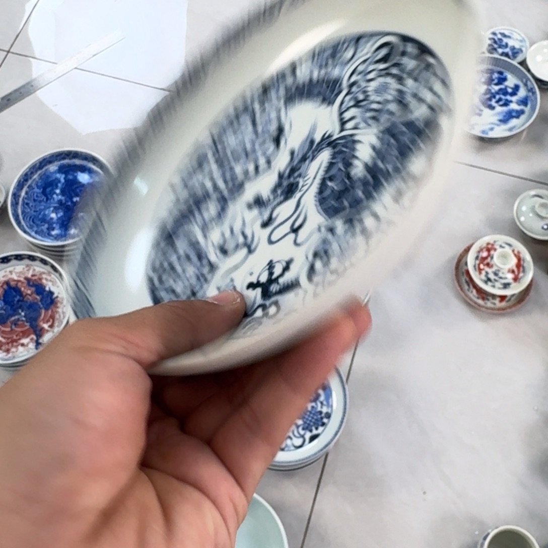 陶摆件青花如意穿花龙大壶承