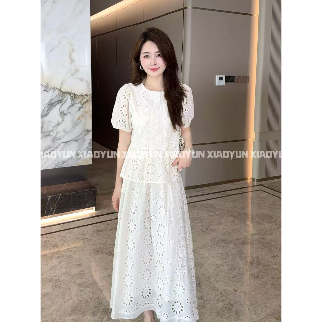 高定花朵镂空套装 小允姐姐2025新款时尚气质高级花朵镂空套装