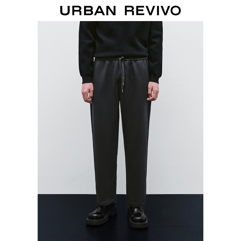 UR2025冬季新款男装休闲简约松紧腰抽绳抓绒直筒裤UMM650075