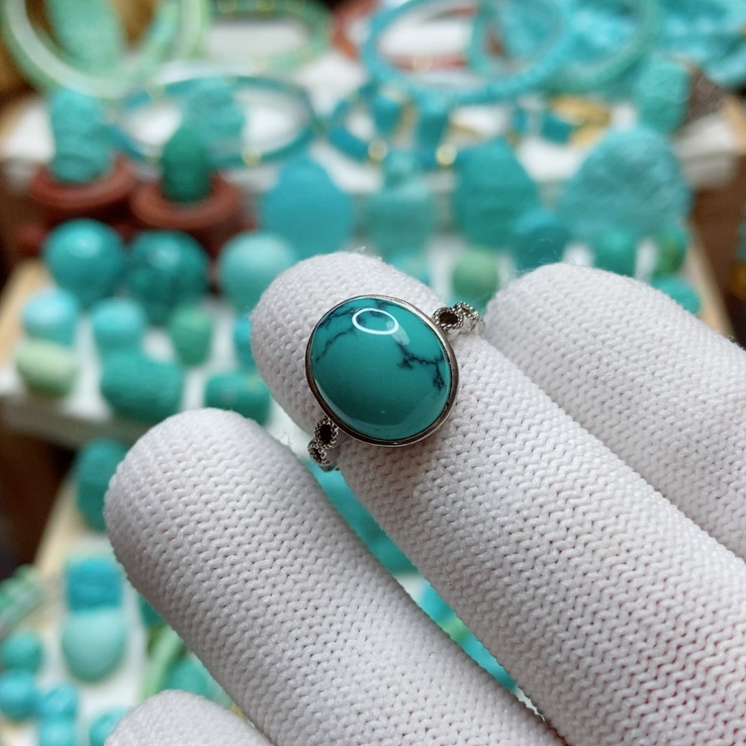 绿松石珠子银S925镶嵌