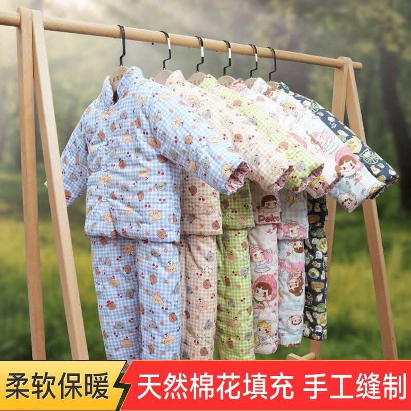 （一套过冬的棉袄棉裤） 格子小熊冬季男女儿童棉袄棉衣棉裤套装