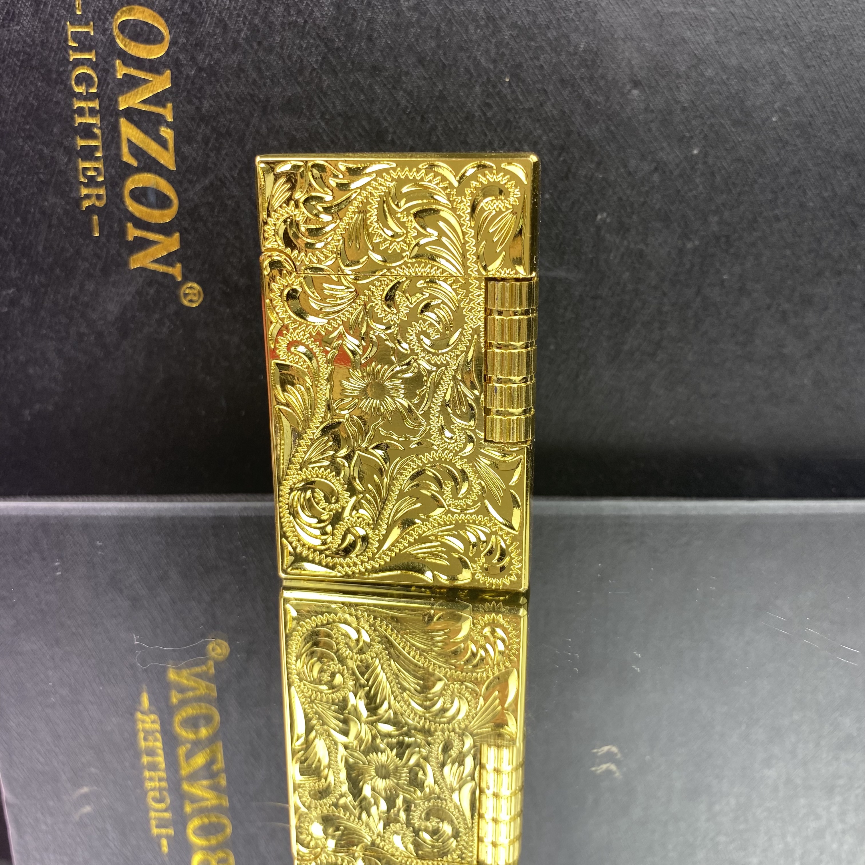 男士复古侧滑充气朗声金唐草创意砂轮明火打火机送男友礼物