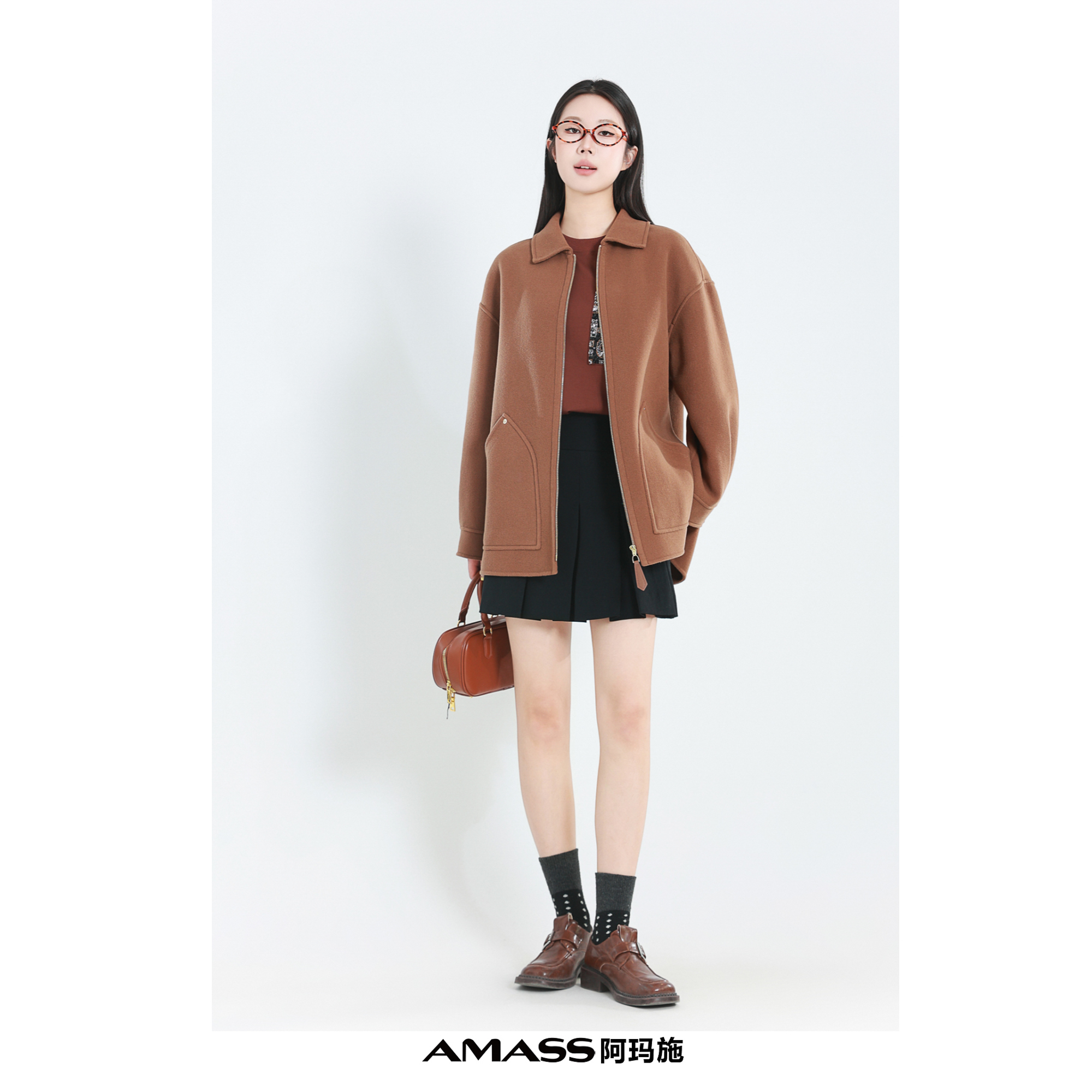 AMASS/阿玛施5400857新款时尚纯色直身版外套毛呢秋冬氛围感服饰