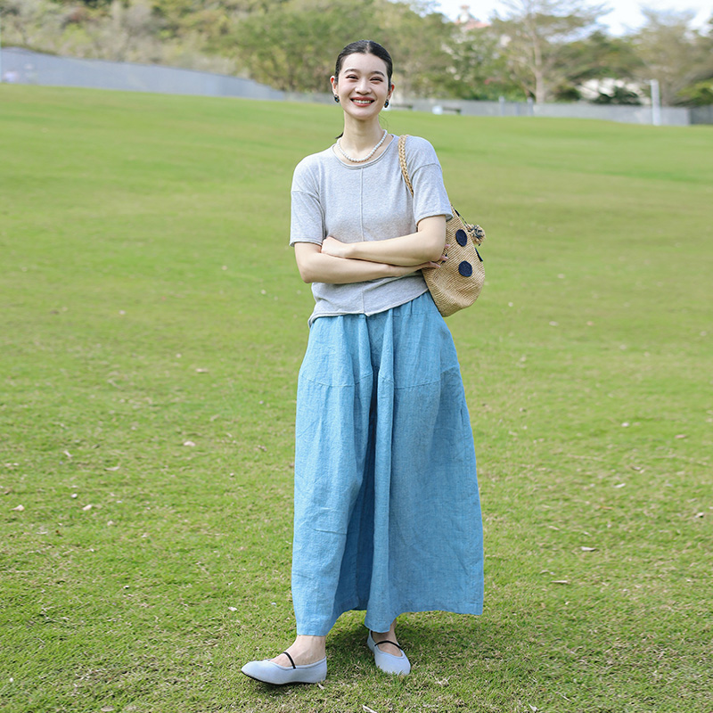 绽放旅行女装209朵/新款设计感苎麻棉短袖套头文艺针织衫上衣T恤