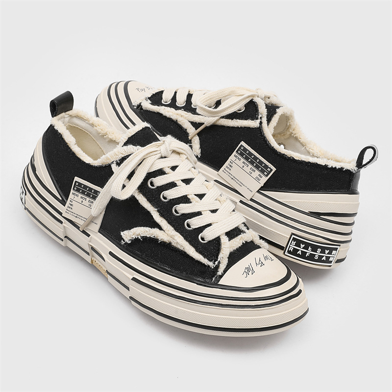 低帮帆布情侣同款男女懒人鞋黑色厚底百搭吴建豪透气板鞋复古增高