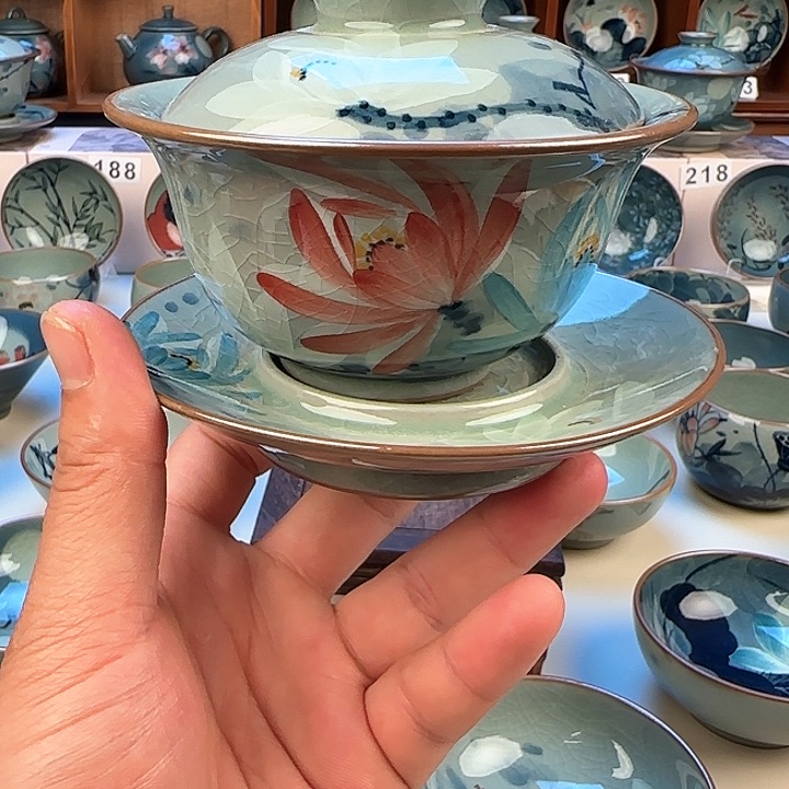 景德镇陶瓷陶瓷杯茶具三才盖碗160毫升礼盒装