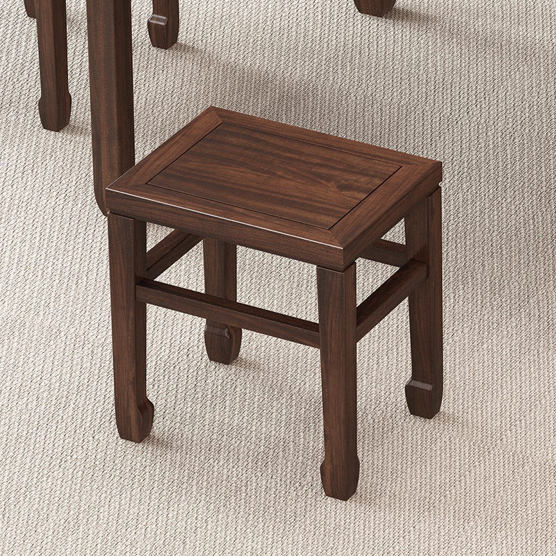 新中式乌金木方凳 全实木马蹄脚凳子 家用矮凳加塞凳小板凳茶凳