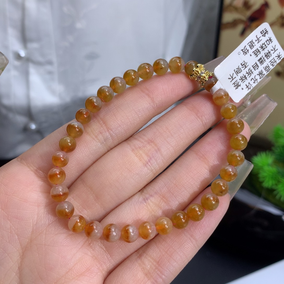 翡翠手链未镶嵌卡5.5冰润胶鸳鸯橘红翡