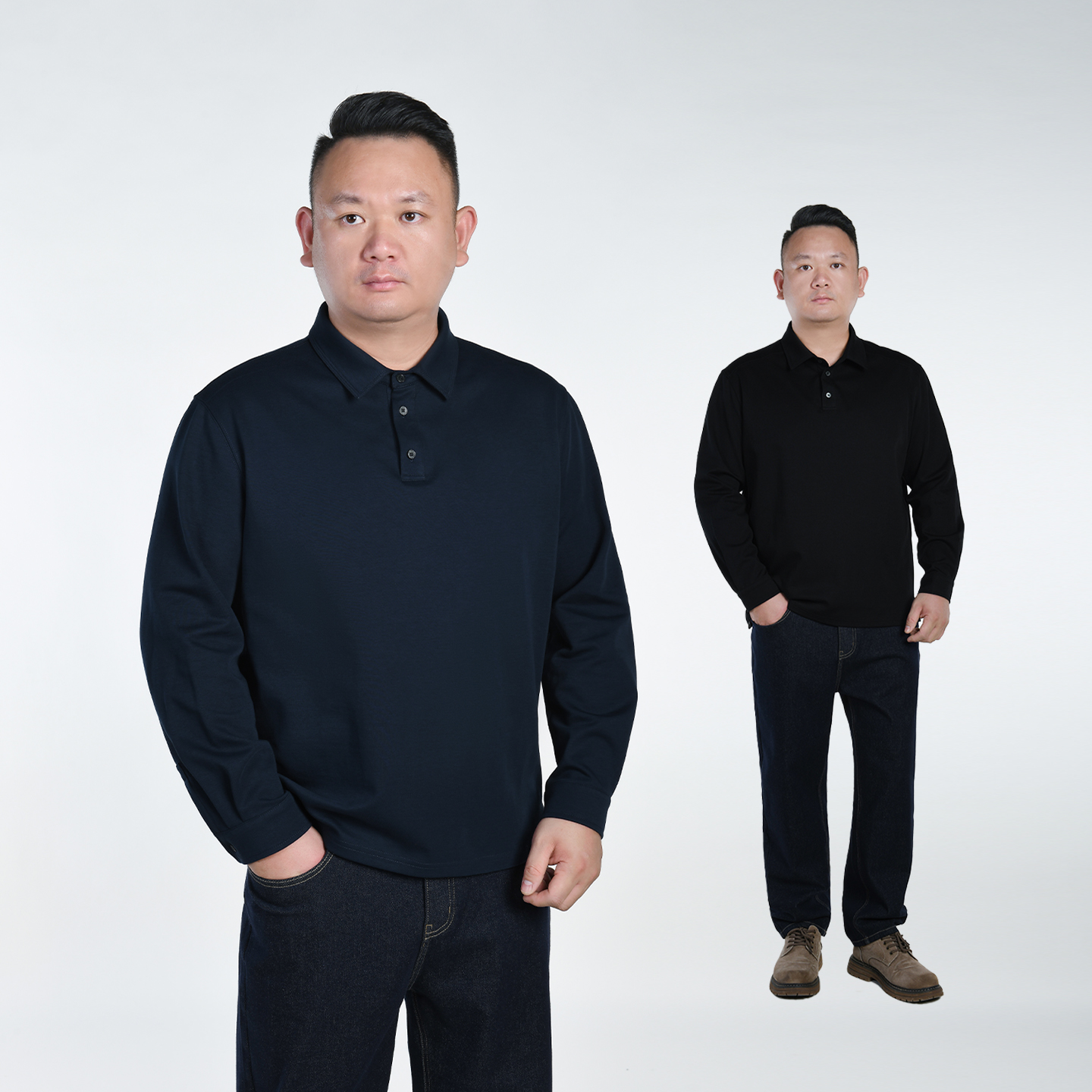 Polo衫男士大码秋冬高级感免烫打底衫商务休闲高端翻领长袖衫9407