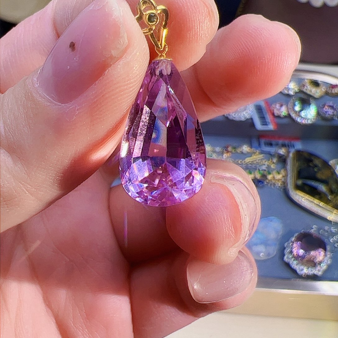 锂辉石紫吊坠银S925镶嵌荷**了