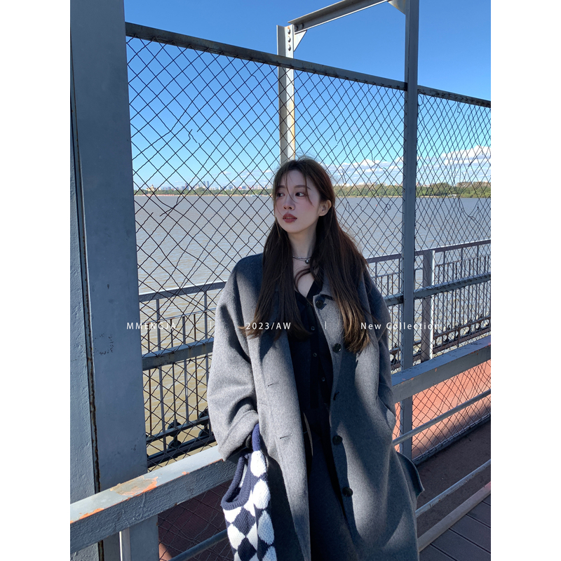 萌萌Ja」封神灰大衣 高克重羊毛双面呢大衣高级感长款外套女秋冬