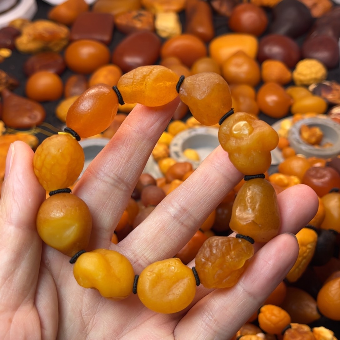 琥珀裸石未镶嵌天然蜜蜡手串