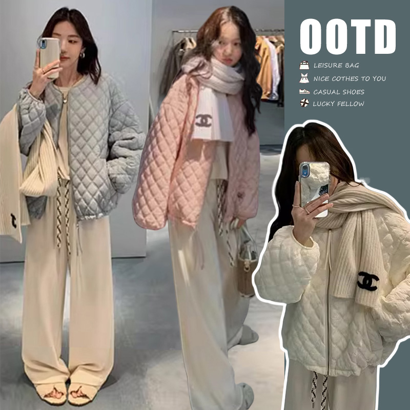 孕妇装冬季套装女减龄潮款小清新甜美韩版菱格外套上衣抽绳阔腿裤