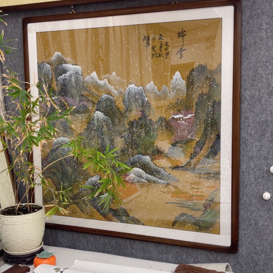 国画瑞雪斗方山水成品