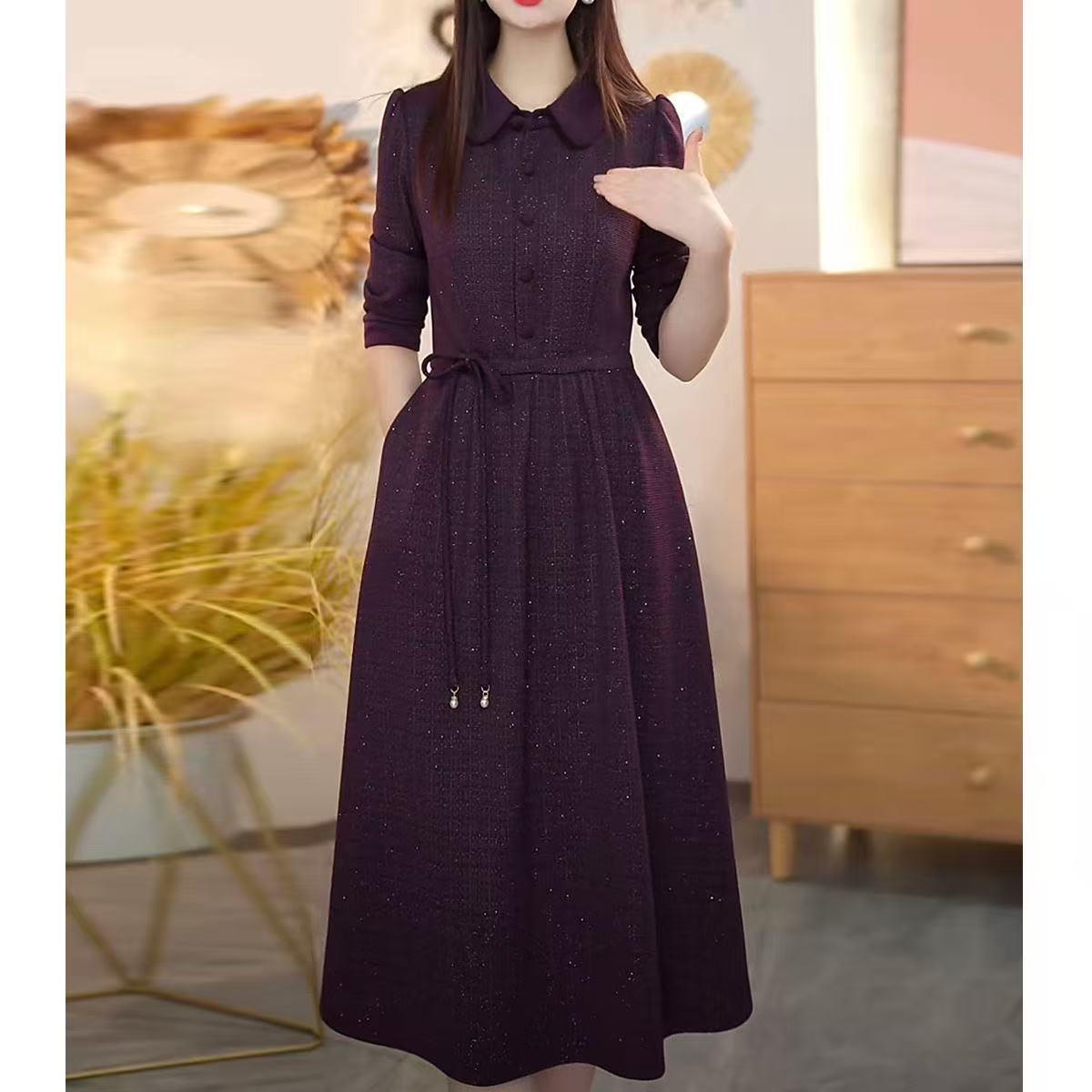 高档气质显瘦减龄收腰连衣裙2025秋季新款时尚洋气5660#