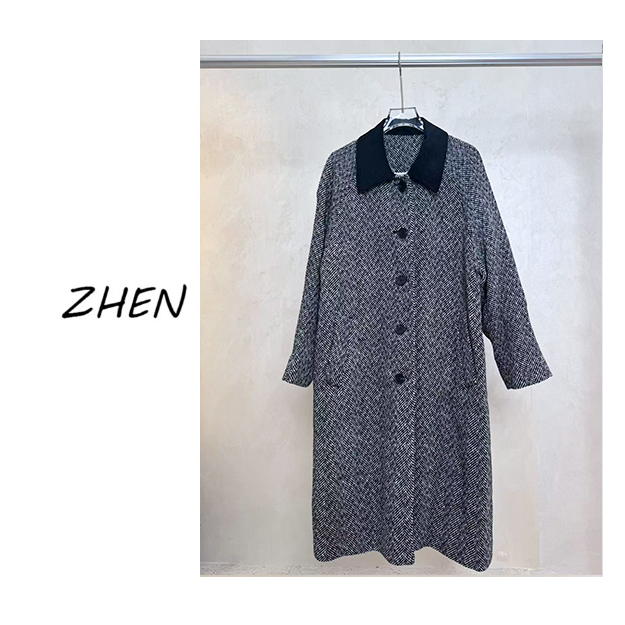【ZHEN】25K01458 2025新款显瘦时尚百搭小众气质大衣设计师女款