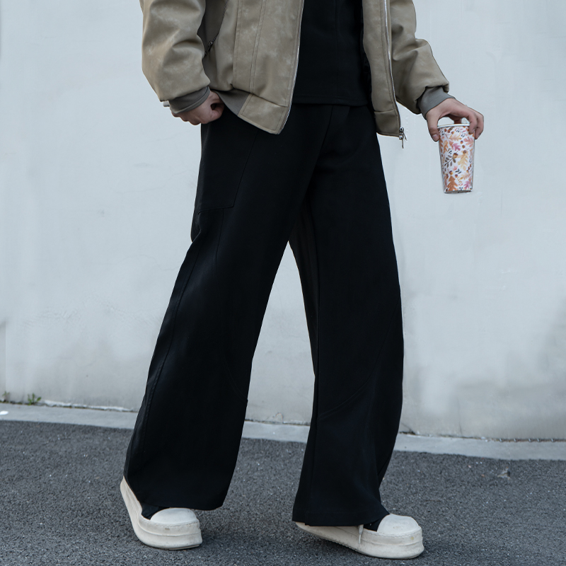 直筒长裤高腰卫裤弯刀版型空气层休闲裤休闲裤抽绳